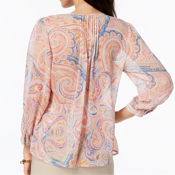 NWOT Tommy Hilfiger Peasant Blouse Lightweight Paisley Pastel Large Bohemian - Picture 2 of 12